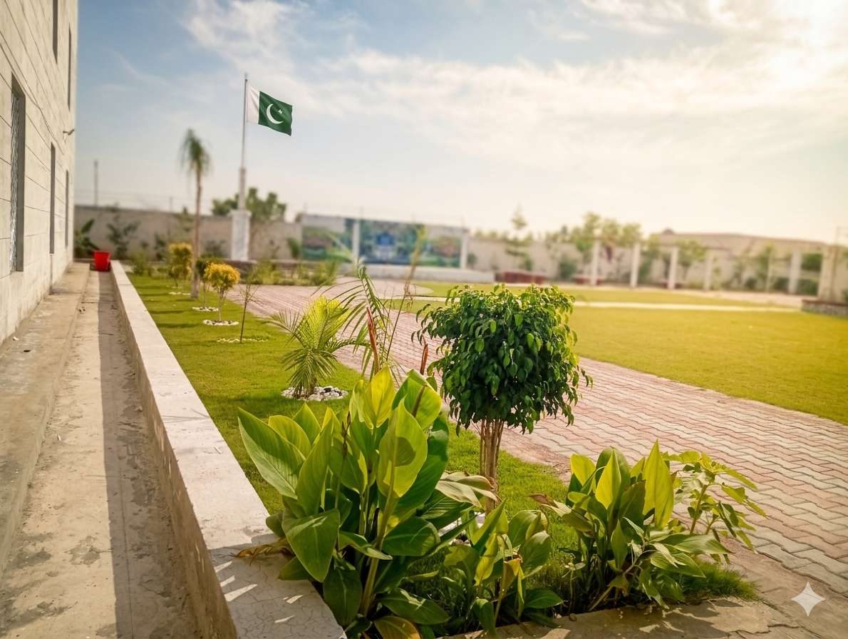 Flag on campus lawn
